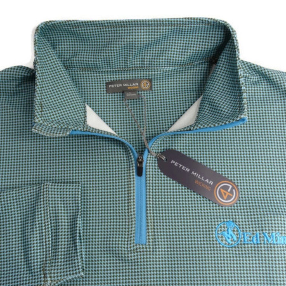 NEW Peter Millar Men's Large Pullover Quarter Zip Wicking Teal Golf MSRP $115